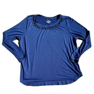 LANE BRYANT Blue Blouse W/Ribbon Neckline Size 18/20